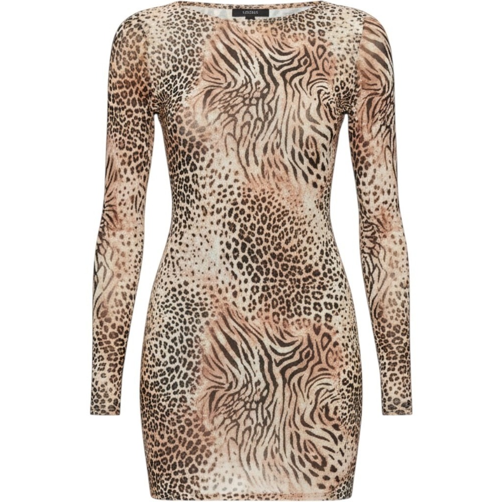 Skims Milky Sheer Boat Neck Mini Dress Sand Multi Animal OP-DRS-11246W Medium